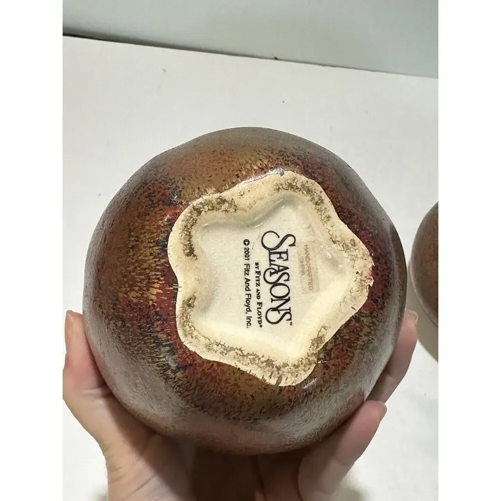 lot of 2 Seasons Candle‎ by Fitz and Floyd 2001 Apple + extra candle wax pottery
